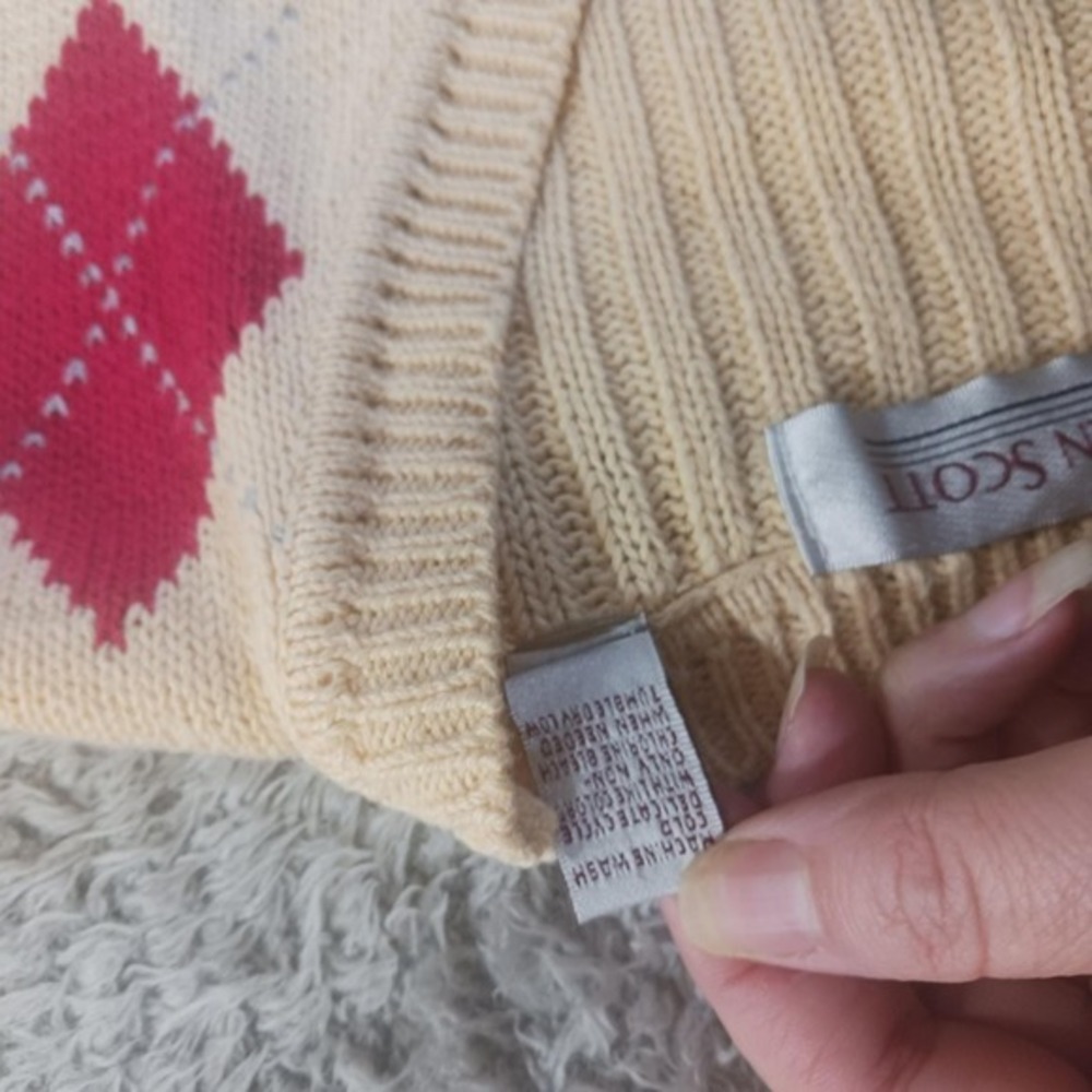 Karen Scott Argyle Button Front Sweater Vest Womens Large Cream Knit V-Neck - Picture 5 of 7